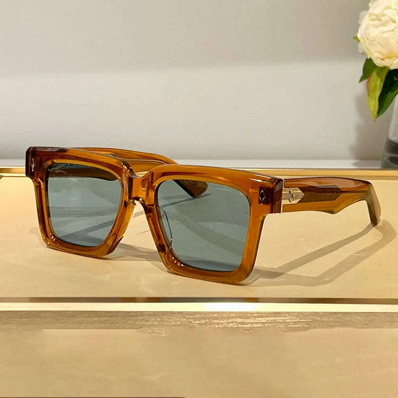 KIMLUD, handmade sunglasses high quality BELIZE Vintage men women square Acetate fashion Luxury designer outdoor UV400 Retro SUN GLASSES, brown-blue, KIMLUD APPAREL - Womens Clothes