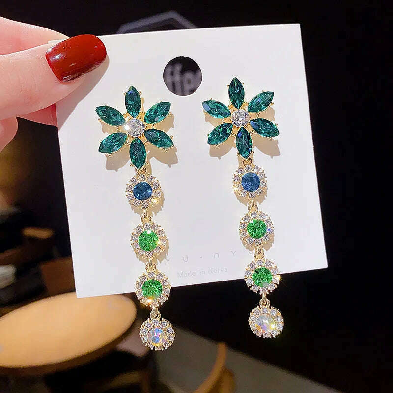 KIMLUD, Hanging Earrings Retro Long Tassel Earrings feminine temperament  Coconut Rhinestone S925 Silver Needle 2023 NEW Fashion Jewelry, KIMLUD Womens Clothes