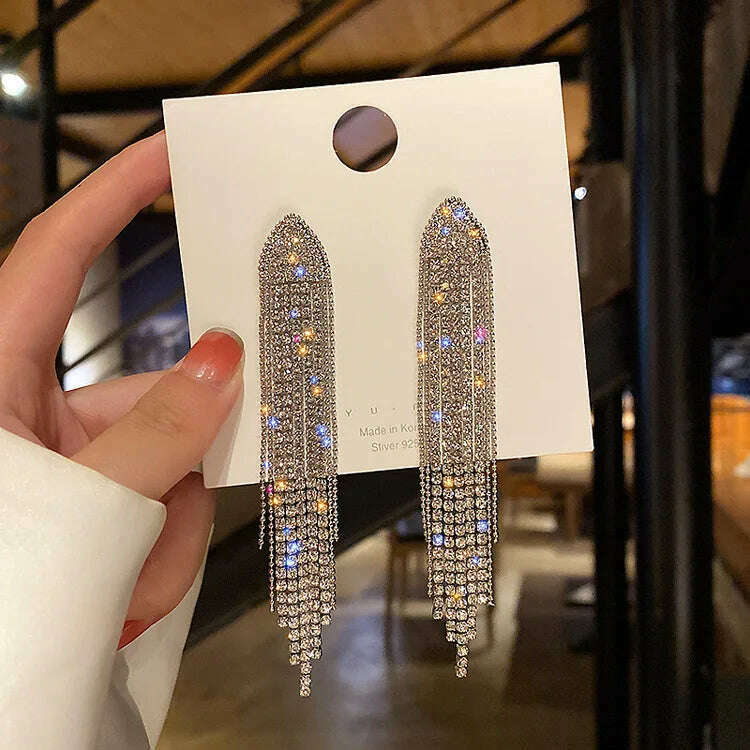 KIMLUD, Hanging Earrings Retro Long Tassel Earrings feminine temperament  Coconut Rhinestone S925 Silver Needle 2023 NEW Fashion Jewelry, ED181-2, KIMLUD APPAREL - Womens Clothes