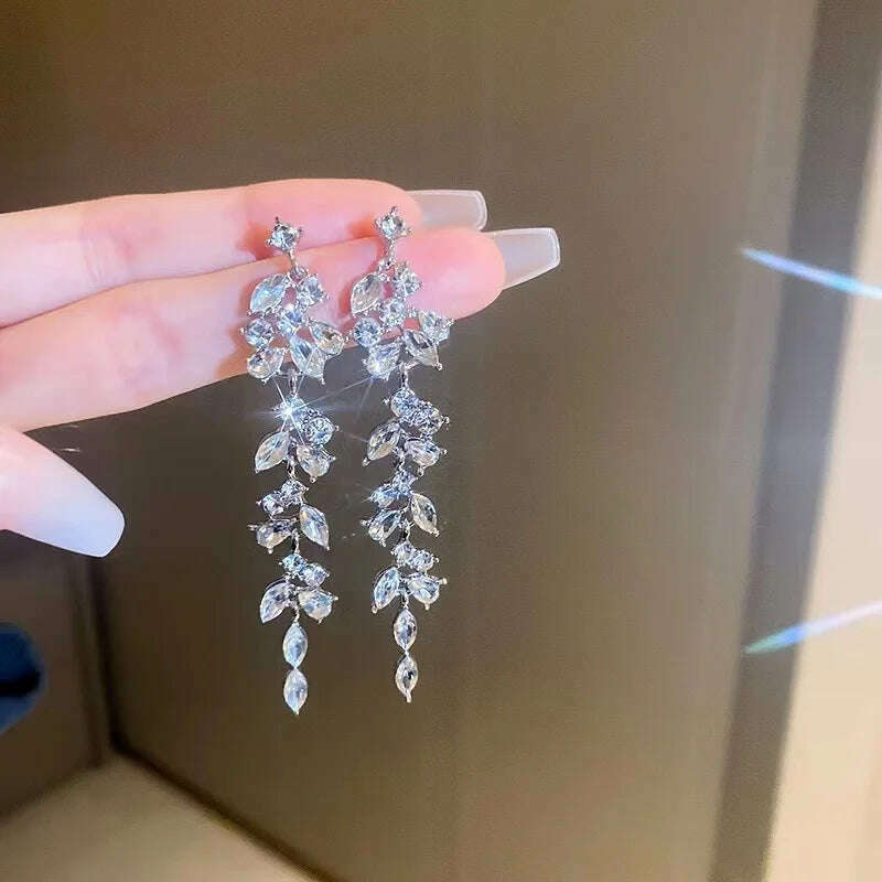 KIMLUD, Hanging Earrings Retro Long Tassel Earrings feminine temperament  Coconut Rhinestone S925 Silver Needle 2023 NEW Fashion Jewelry, ED812, KIMLUD APPAREL - Womens Clothes