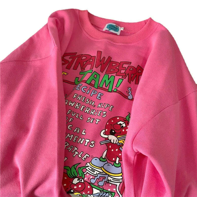 KIMLUD, Harajuku Retro Top Strawberry Print Sweatshirt  Women Loose Streetwear Sweatshirts American  Oversized Pullovers, KIMLUD Womens Clothes