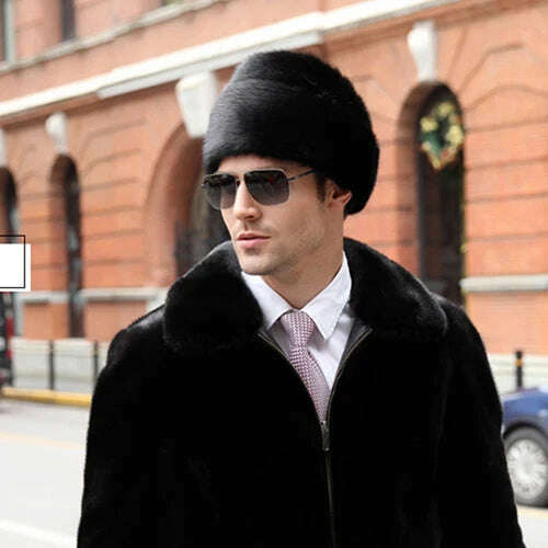 KIMLUD, Hat Winter Men Real Mink Fur Cap Mens Winter Caps Mens Beanie Black Brown Russian Men Warm Knitted Hats Oversized, black 1 / 55-57cm, KIMLUD APPAREL - Womens Clothes