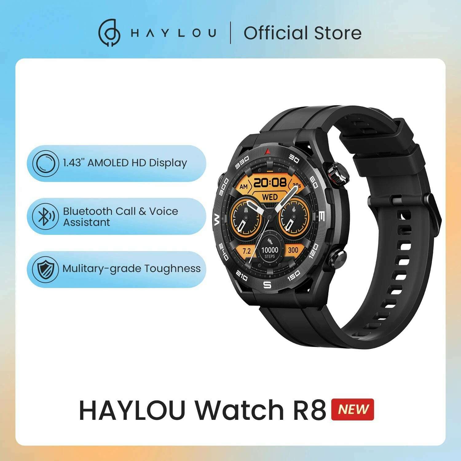 HAYLOU Watch R8 Smartwatch 1.43'' AMOLED HD Display Smart Watch Bluetooth Call & Voice Assistant Mulitary-grade Toughness Watch - KIMLUD