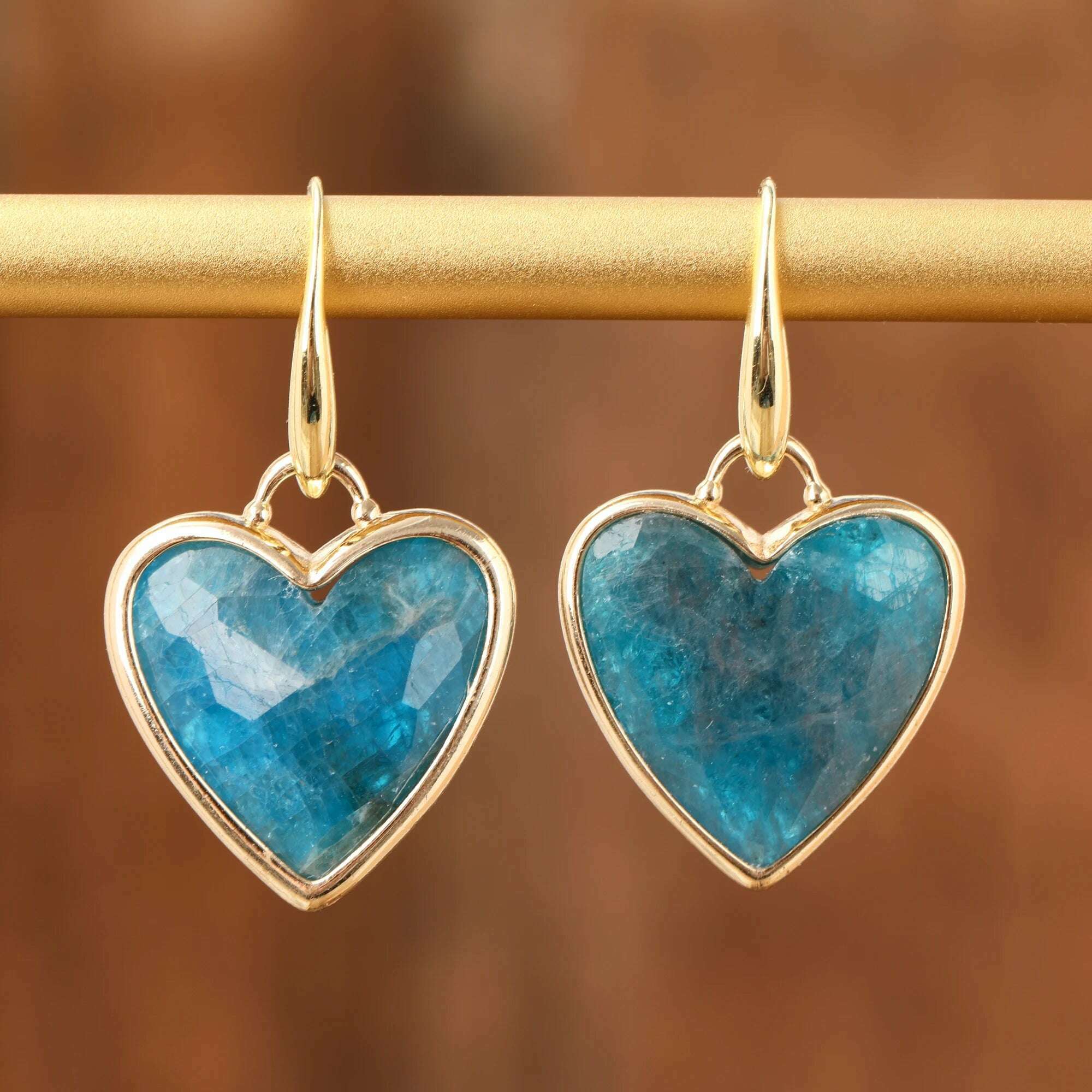 KIMLUD, Heart Amethsyts Labradorite Dangle Earrings For Women Boho Luxury Fashion Natural Stones Earring Designer Jewelery Bijoux, Blue Apatite, KIMLUD APPAREL - Womens Clothes