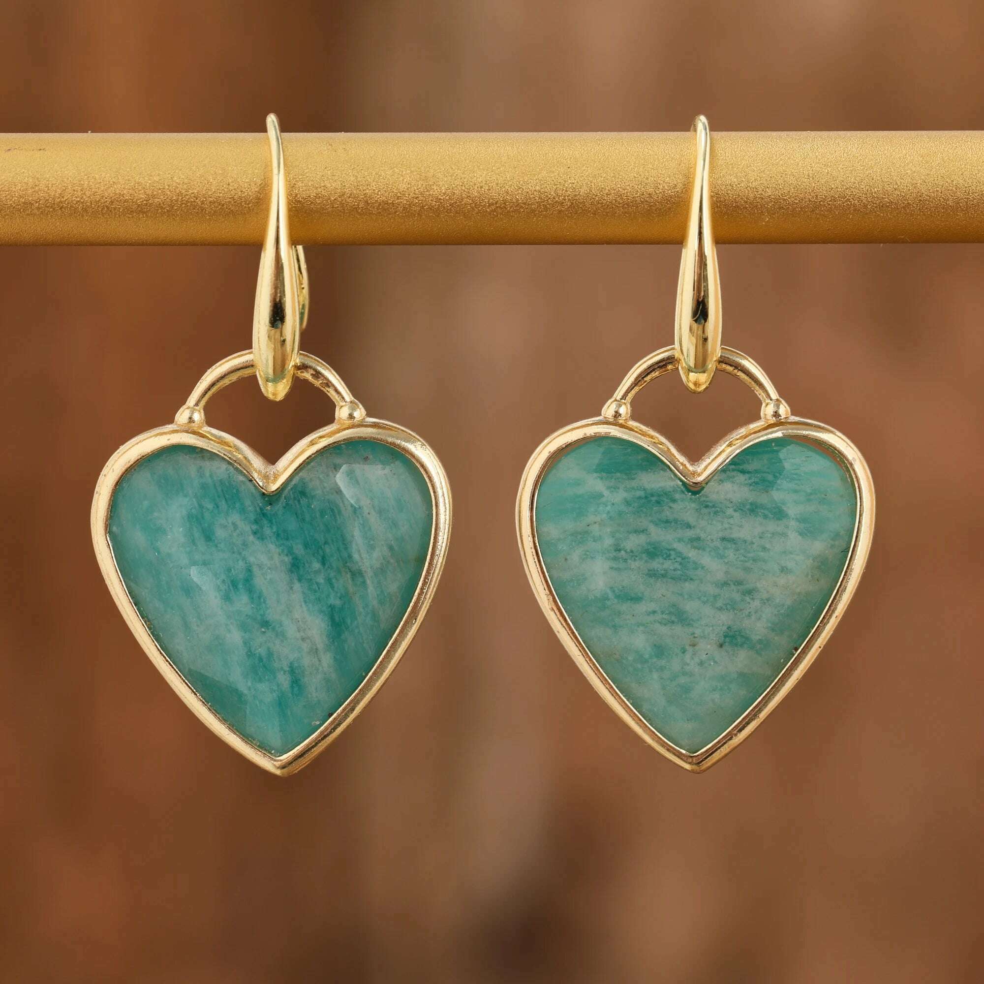 KIMLUD, Heart Amethsyts Labradorite Dangle Earrings For Women Boho Luxury Fashion Natural Stones Earring Designer Jewelery Bijoux, Amazonite, KIMLUD APPAREL - Womens Clothes