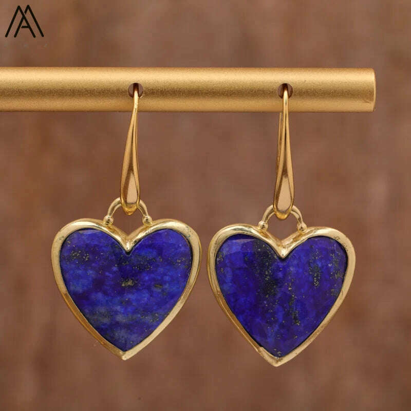 KIMLUD, Heart Amethsyts Labradorite Dangle Earrings For Women Boho Luxury Fashion Natural Stones Earring Designer Jewelery Bijoux, Lapis, KIMLUD APPAREL - Womens Clothes