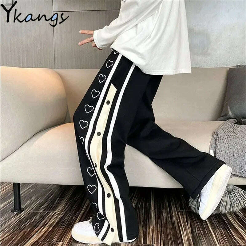 KIMLUD, Heart Print Patchwork Loose Wide Leg Pants Women High Waisted Streetwear Harajuku Korean Casual Sport Trousers Joggers Sweatpant, black / S, KIMLUD APPAREL - Womens Clothes