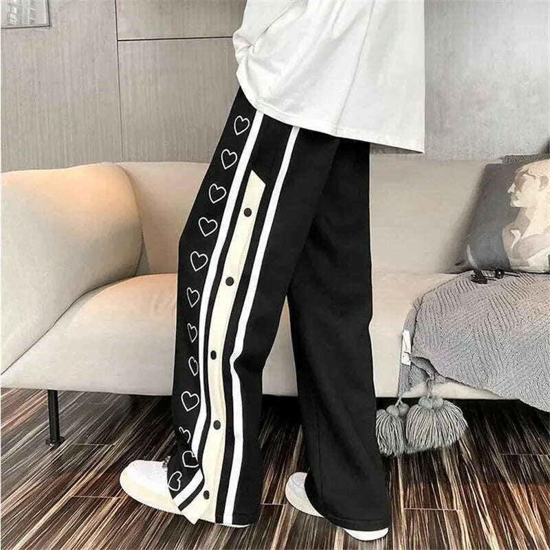 KIMLUD, Heart Print Patchwork Loose Wide Leg Pants Women High Waisted Streetwear Harajuku Korean Casual Sport Trousers Joggers Sweatpant, KIMLUD Womens Clothes