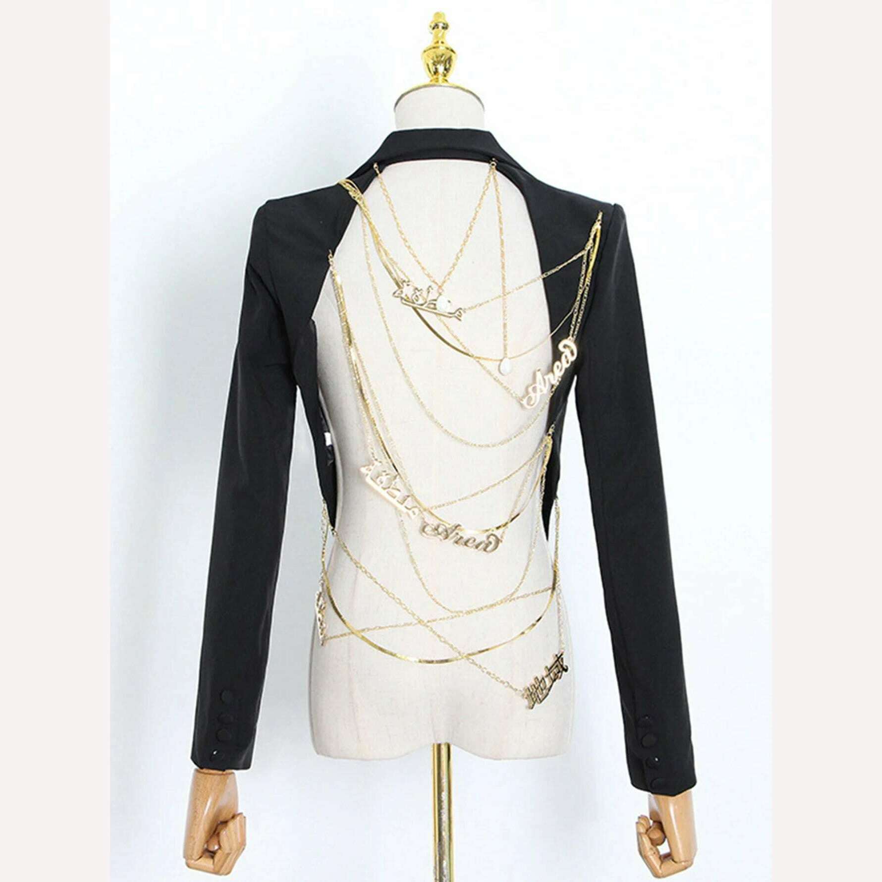 KIMLUD, Heavy Industry Custom Gold Chain Backless Blazer Coat Women Sexy Single Button Slim Party Coat Female 2020 Fashion New Tide, As shown 1 / S, KIMLUD APPAREL - Womens Clothes