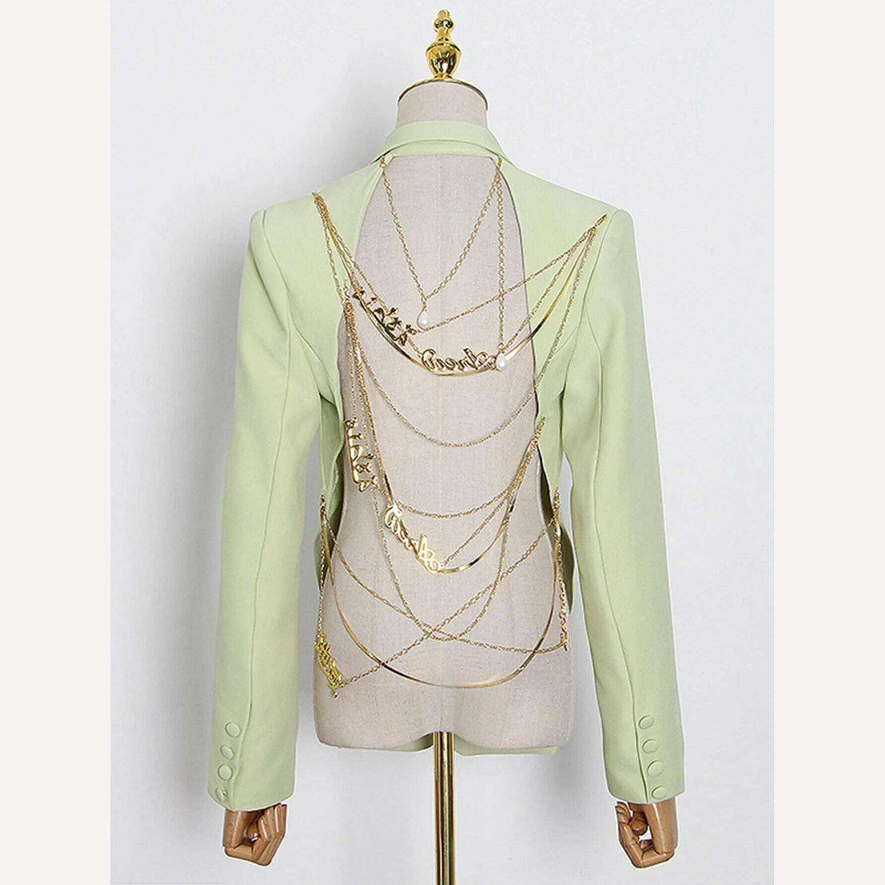 KIMLUD, Heavy Industry Custom Gold Chain Backless Blazer Coat Women Sexy Single Button Slim Party Coat Female 2020 Fashion New Tide, As shown 2 / S, KIMLUD APPAREL - Womens Clothes