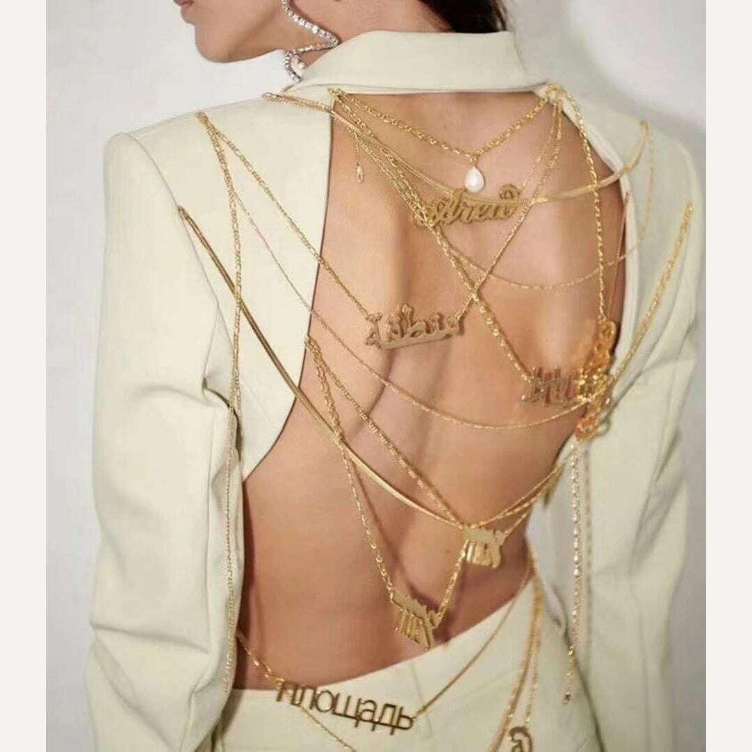 KIMLUD, Heavy Industry Custom Gold Chain Backless Blazer Coat Women Sexy Single Button Slim Party Coat Female 2020 Fashion New Tide, KIMLUD Womens Clothes