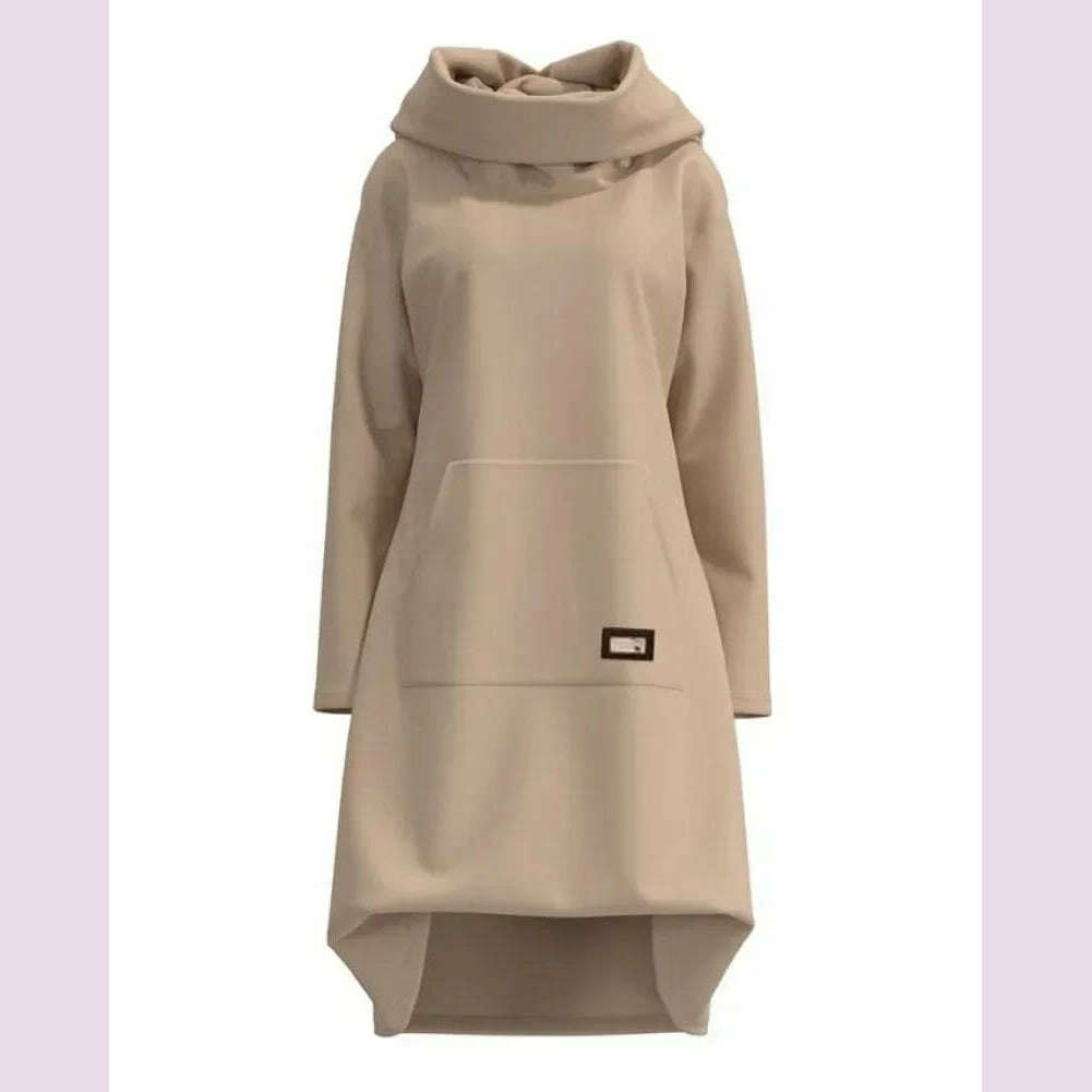 KIMLUD, High Neck Long Sleeve Sweatshirt Casual Dress Women Autumn Winter Hoodie Fashion Loose Mini Dress Pockets, KIMLUD Womens Clothes