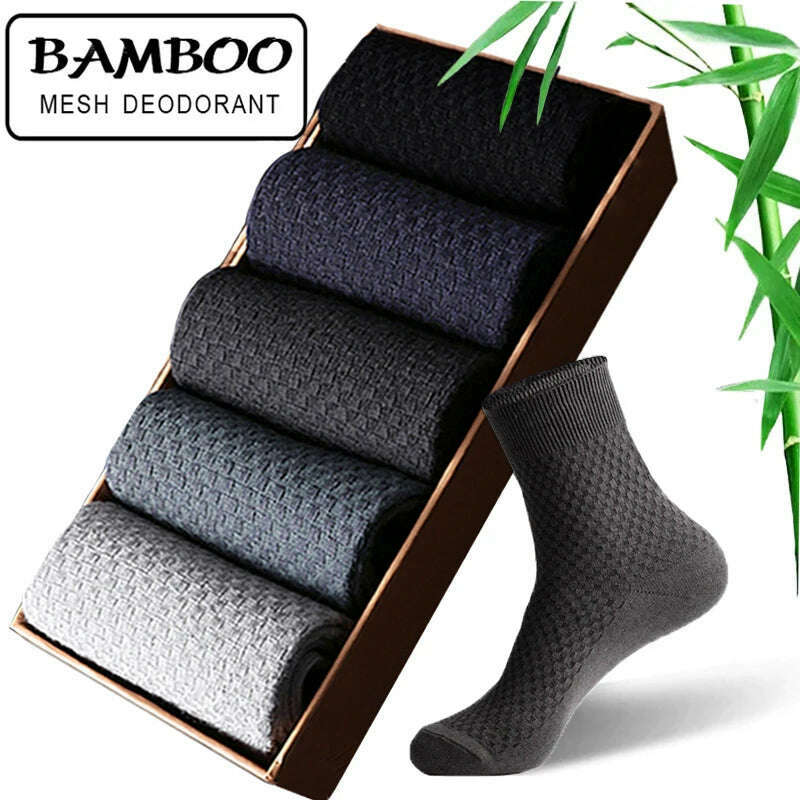 KIMLUD, High Quality Bamboo Fiber Men's Socks 5Pairs/Lot New Classic Business Long Socks Summer Winter Casual Man Dress SockSize EU38-45, KIMLUD Womens Clothes