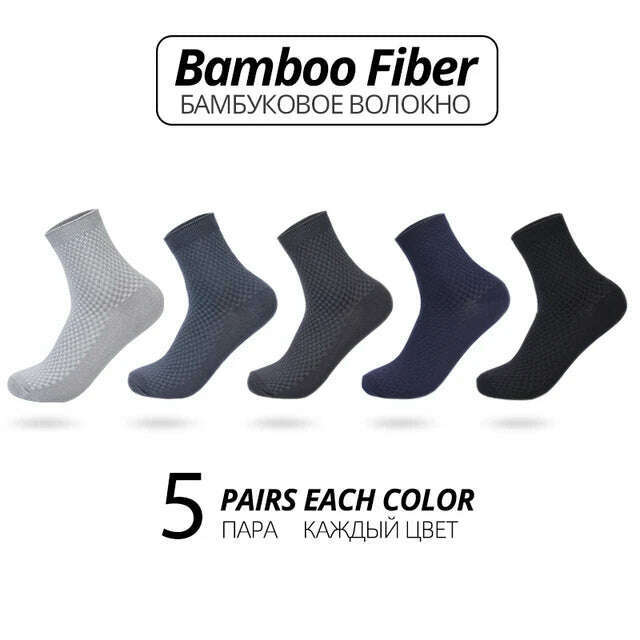 KIMLUD, High Quality Bamboo Fiber Men's Socks 5Pairs/Lot New Classic Business Long Socks Summer Winter Casual Man Dress SockSize EU38-45, 5 mixed color / 38-45, KIMLUD APPAREL - Womens Clothes