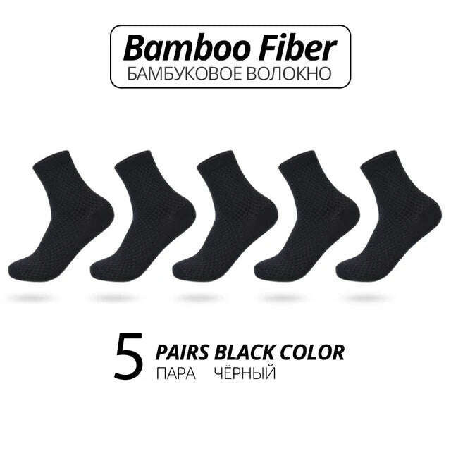 KIMLUD, High Quality Bamboo Fiber Men's Socks 5Pairs/Lot New Classic Business Long Socks Summer Winter Casual Man Dress SockSize EU38-45, 5 black / 38-45, KIMLUD APPAREL - Womens Clothes