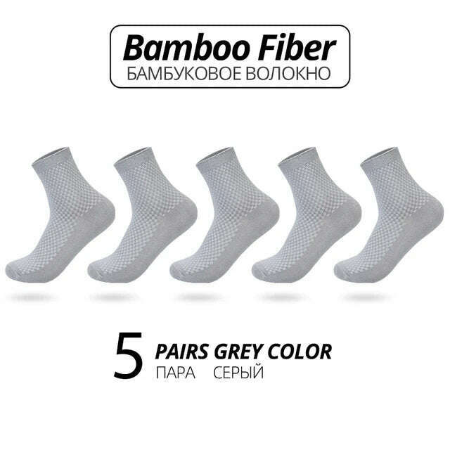 KIMLUD, High Quality Bamboo Fiber Men's Socks 5Pairs/Lot New Classic Business Long Socks Summer Winter Casual Man Dress SockSize EU38-45, 5 grey / 38-45, KIMLUD APPAREL - Womens Clothes