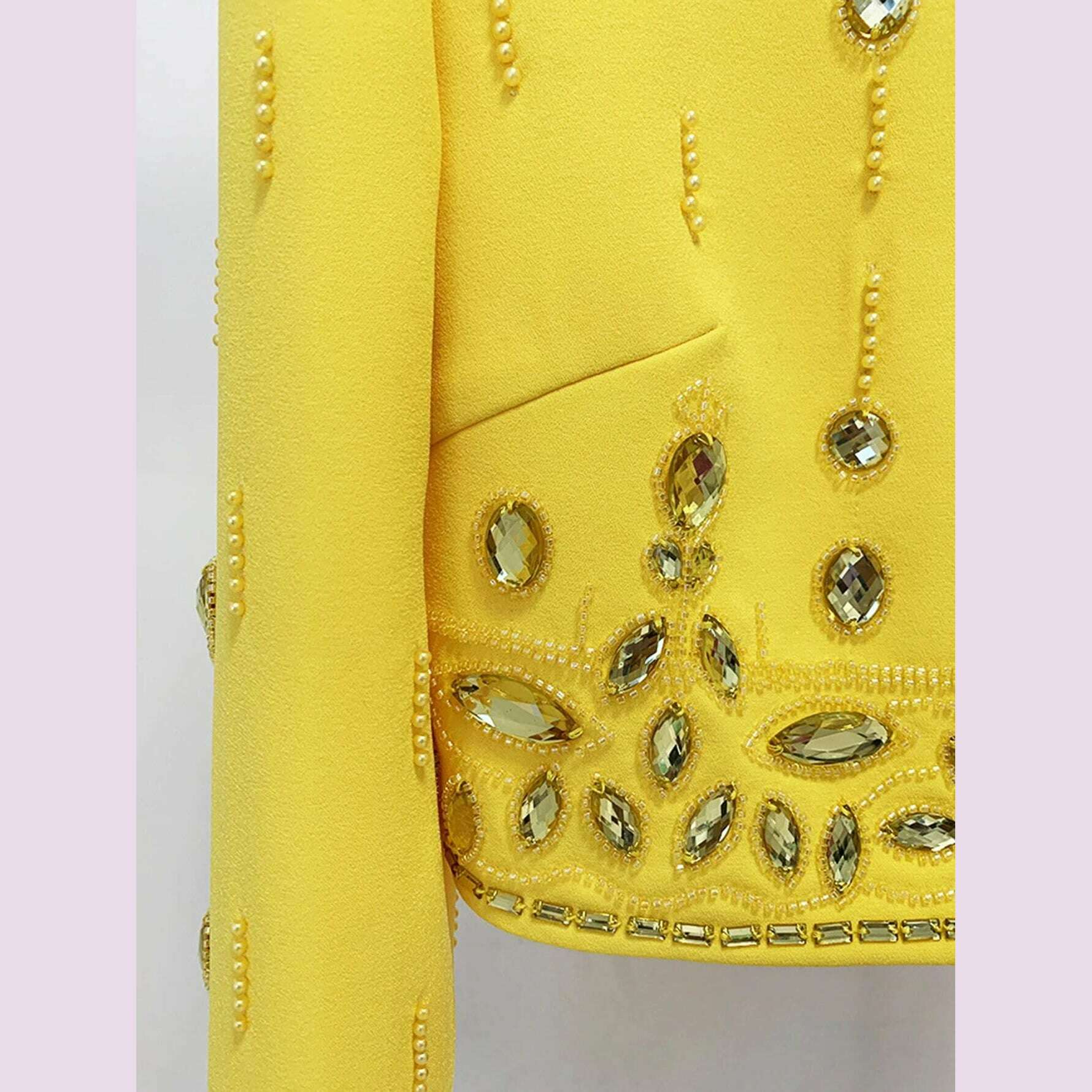 High Quality New Fashion Women's Heavy Industry Crystal Beads Slim Fit Yellow Set Sexy Short Top+Dress Party 2 Two Piece Set - KIMLUD