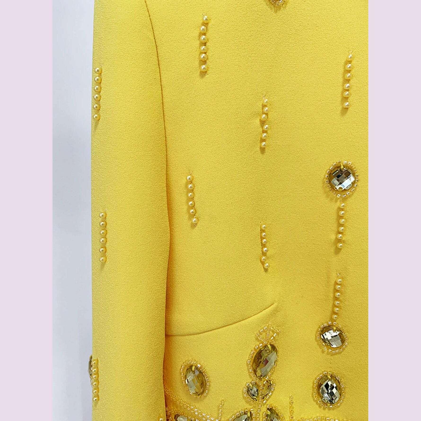 High Quality New Fashion Women's Heavy Industry Crystal Beads Slim Fit Yellow Set Sexy Short Top+Dress Party 2 Two Piece Set - KIMLUD