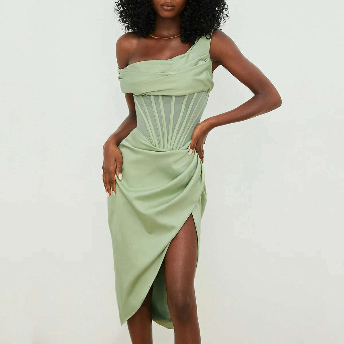 KIMLUD, High Quality Satin Bodycon Dress Elegant Women Party Dress 2021 Red Off The Shoulder Sexy Dress Celebrity Evening Night Dresses, green / S, KIMLUD APPAREL - Womens Clothes