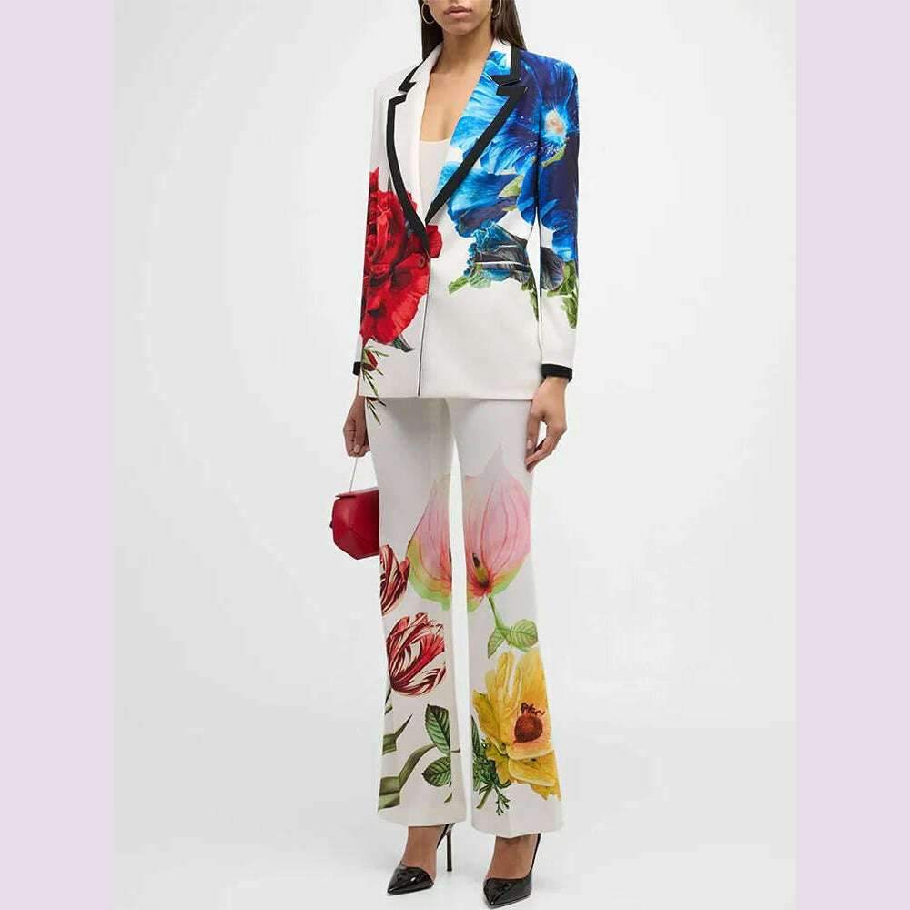 KIMLUD, HIGH STREET Newest Fashion 2024 Designer Suit Set Women's Single Button Gorgeous Floral Printed Blazer Suit Pants Set, KIMLUD Womens Clothes