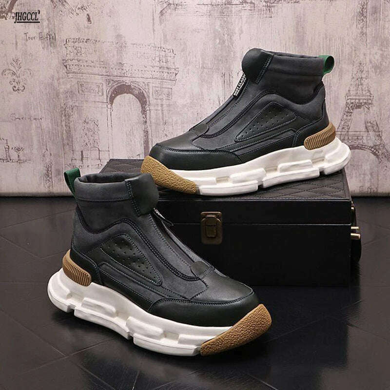 KIMLUD, High top men's shoes new personality casual shoes Black retro American boots men's winter platform shoes A01, KIMLUD Womens Clothes