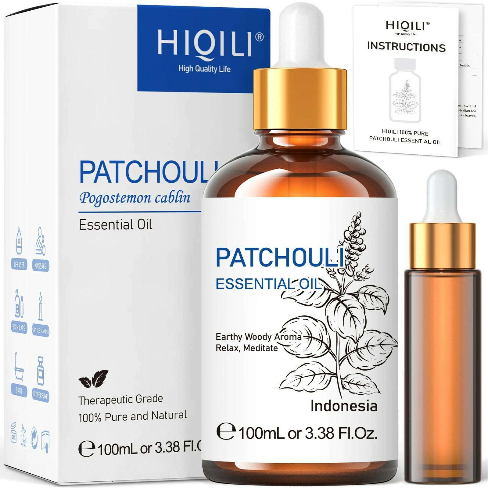 KIMLUD, HIQILI 100ML Patchouli Essential Oils,100% Pure Nature for Aromatherapy, Diffuser, Humidifier, Massage, Keep happy, Candle, KIMLUD Womens Clothes