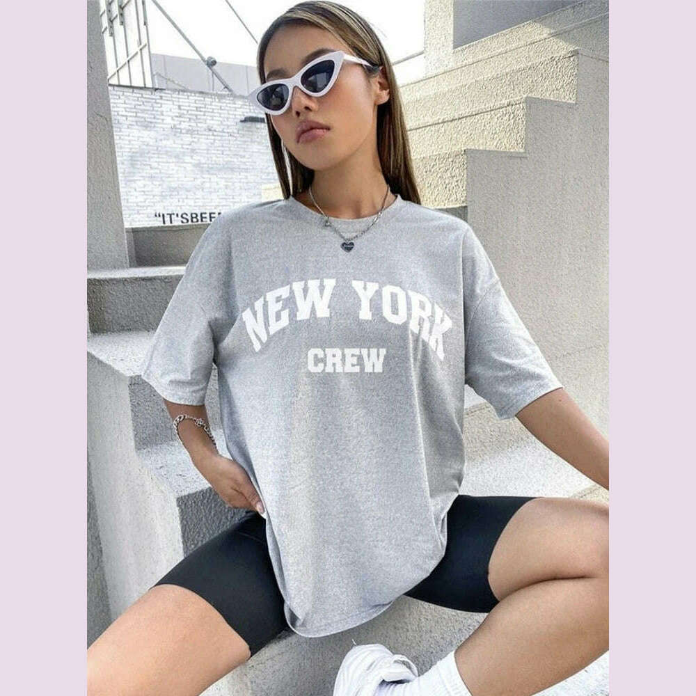 KIMLUD, Hirsionsan Oversized Letter Graphic T-shirt Women 2023 Summer Soft O-neck Short Sleeve Tees Female Casual Loose Higt Street Top, Light Grey / M, KIMLUD APPAREL - Womens Clothes