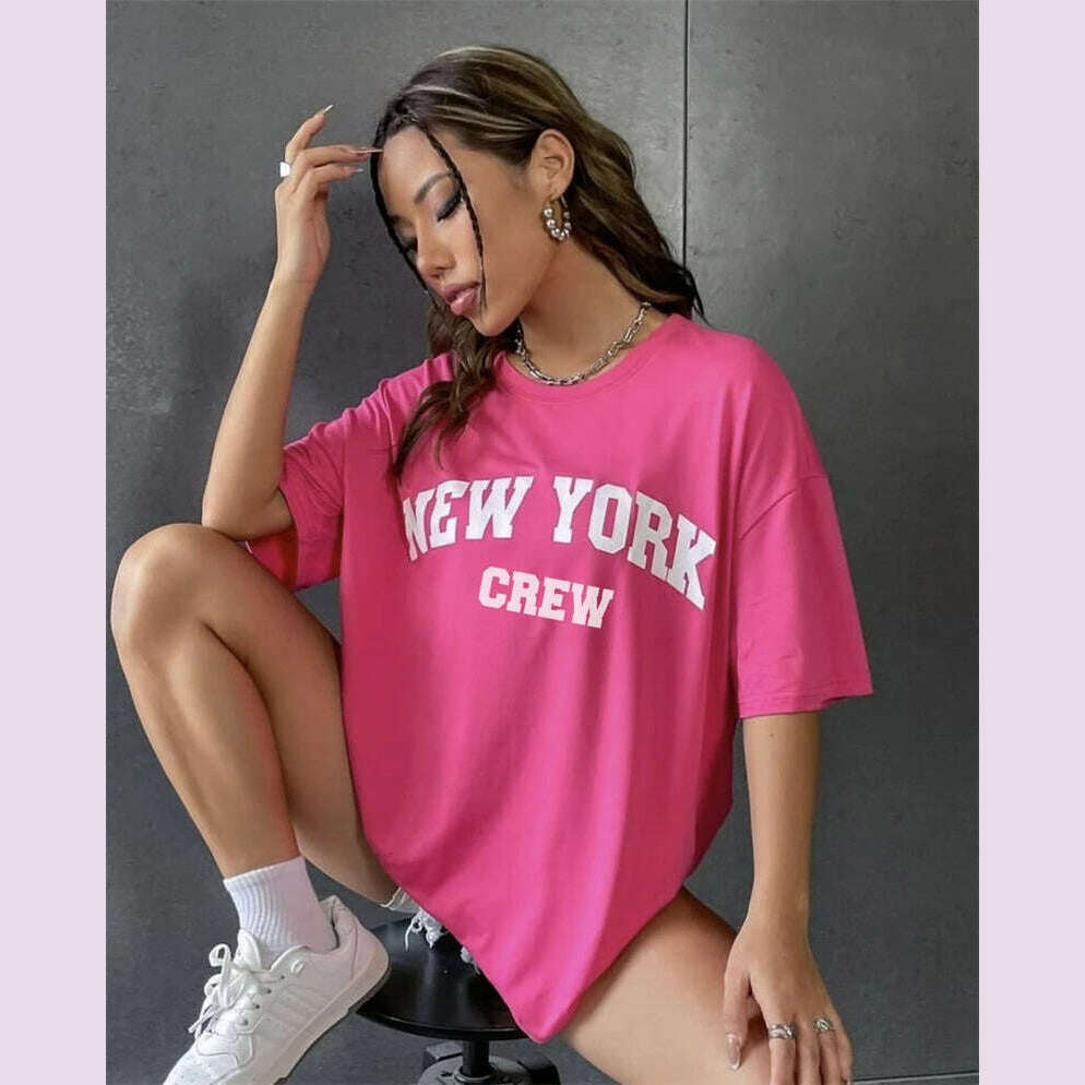 Hirsionsan Oversized Letter Graphic T-shirt Women 2023 Summer Soft O-neck Short Sleeve Tees Female Casual Loose Higt Street Top - KIMLUD