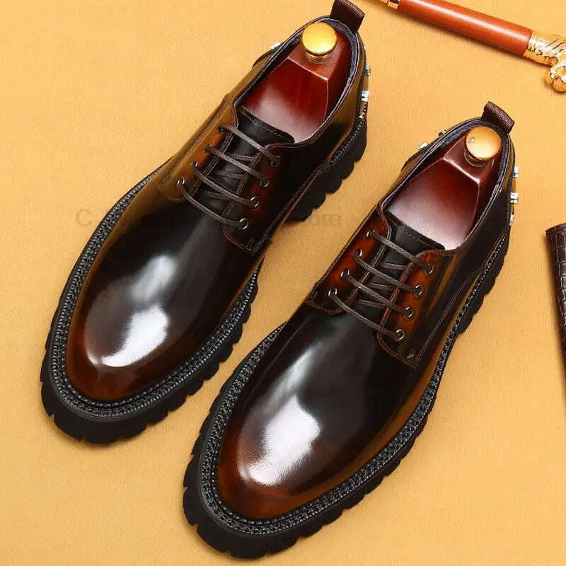 KIMLUD, HKDQ Men's Oxfords Genuine Leather Male Wedding Party Dress Shoes For Men Round Head Lace-Up Office Suit Formal Derby Shoes, KIMLUD Womens Clothes