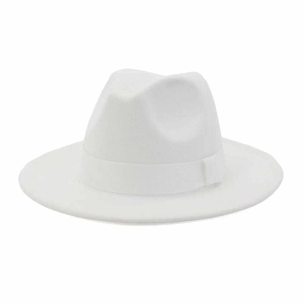 KIMLUD, HOAREE Purple Wool Felt Jazz Fedora Hats Men Women Wide Brim Sombrero British Style Trilby Formal Panama Cap Solid Dress Hat, White / 58cm, KIMLUD APPAREL - Womens Clothes