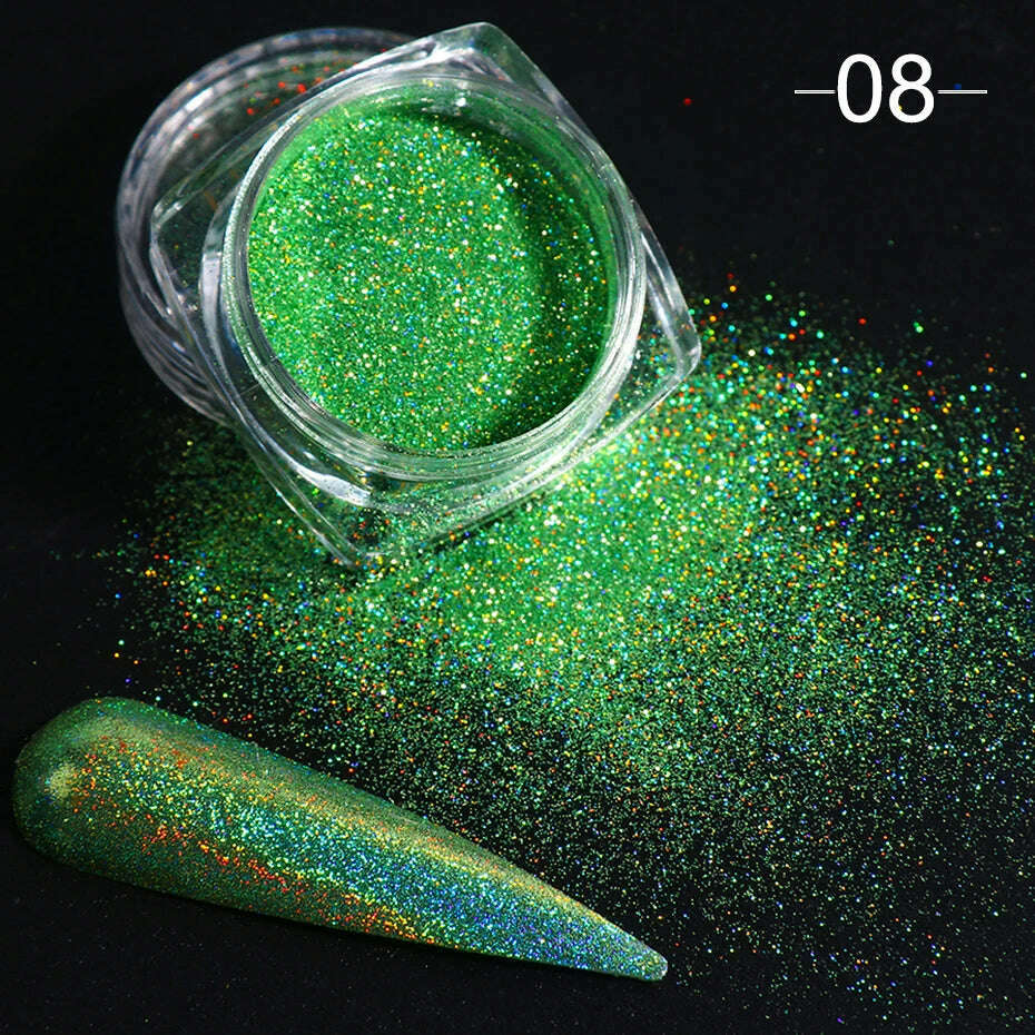 KIMLUD, Holographic Solid Mirror Nail Glitter Laser Metallic Rubbing Dust Chrome Powder Shinning Manicure Decoration Pigment CHLF01-07-1, 1028-08, KIMLUD APPAREL - Womens Clothes