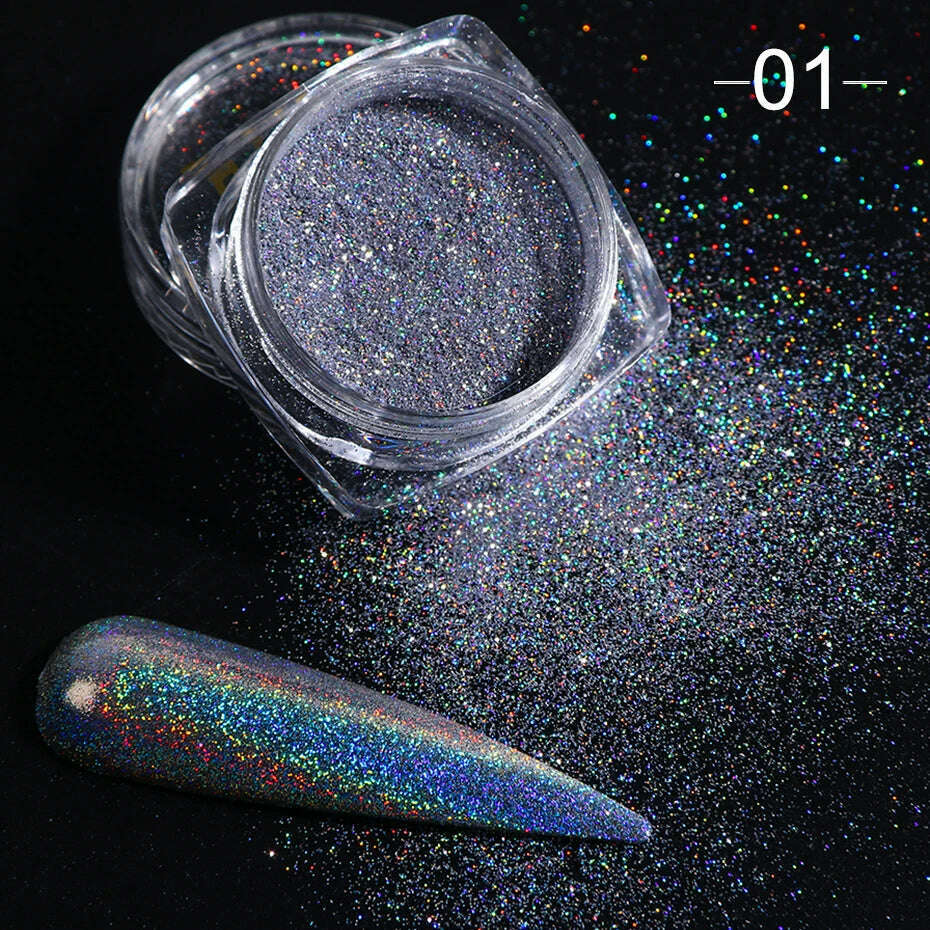 KIMLUD, Holographic Solid Mirror Nail Glitter Laser Metallic Rubbing Dust Chrome Powder Shinning Manicure Decoration Pigment CHLF01-07-1, 1028-01, KIMLUD APPAREL - Womens Clothes