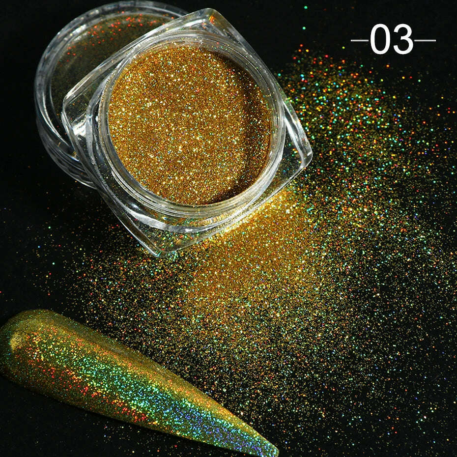 KIMLUD, Holographic Solid Mirror Nail Glitter Laser Metallic Rubbing Dust Chrome Powder Shinning Manicure Decoration Pigment CHLF01-07-1, 1028-03, KIMLUD APPAREL - Womens Clothes