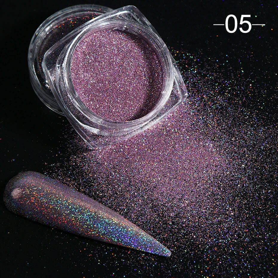 KIMLUD, Holographic Solid Mirror Nail Glitter Laser Metallic Rubbing Dust Chrome Powder Shinning Manicure Decoration Pigment CHLF01-07-1, 1028-05, KIMLUD APPAREL - Womens Clothes