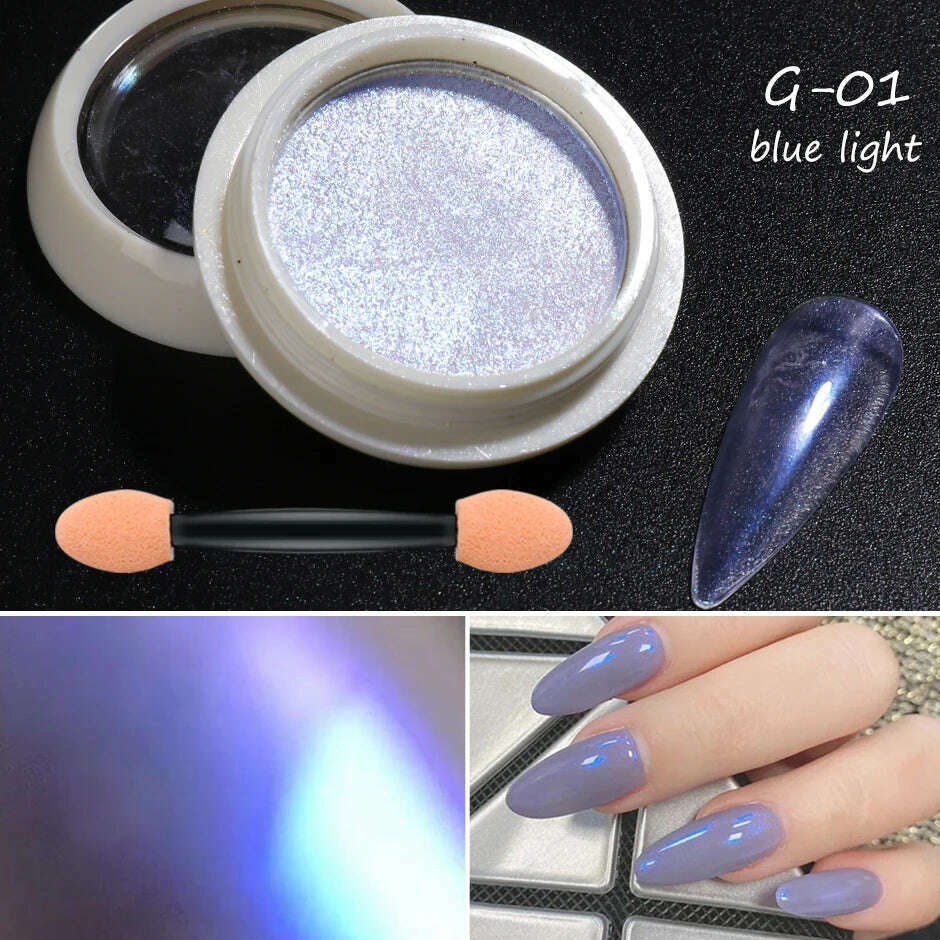 KIMLUD, Holographic Solid Mirror Nail Glitter Laser Metallic Rubbing Dust Chrome Powder Shinning Manicure Decoration Pigment CHLF01-07-1, G-01, KIMLUD APPAREL - Womens Clothes