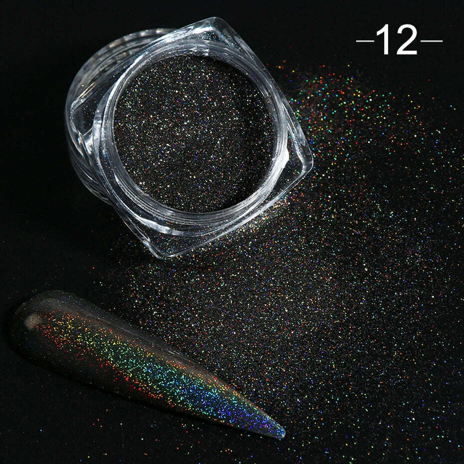 KIMLUD, Holographic Solid Mirror Nail Glitter Laser Metallic Rubbing Dust Chrome Powder Shinning Manicure Decoration Pigment CHLF01-07-1, 1028-12, KIMLUD APPAREL - Womens Clothes