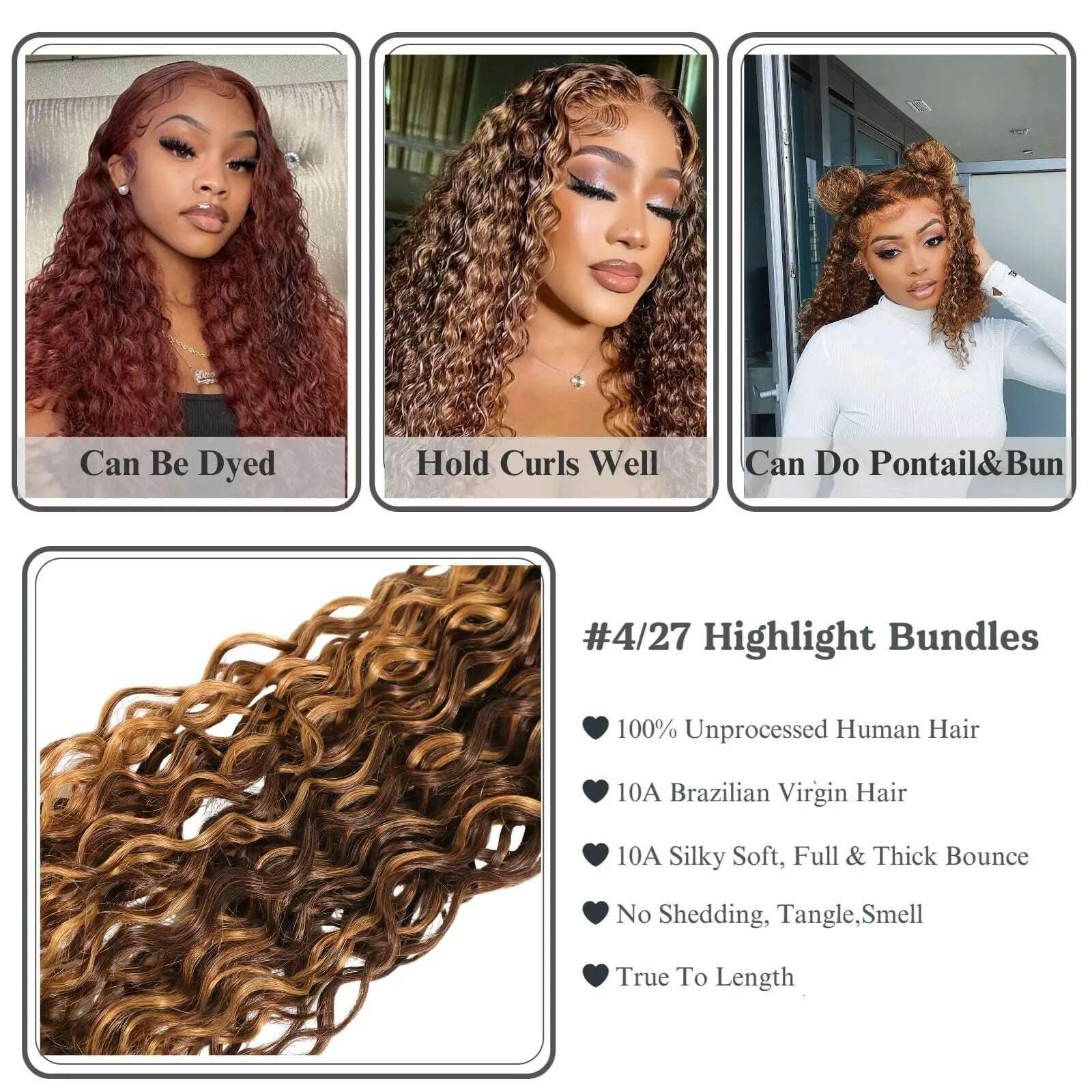 KIMLUD, Honey Blonde Highlight Deep Wave Bundles 22 Inch P4/27 Ombre Single Bundles Wet and Wavy Bundle Human Hair Highlight Brown Color, KIMLUD Womens Clothes