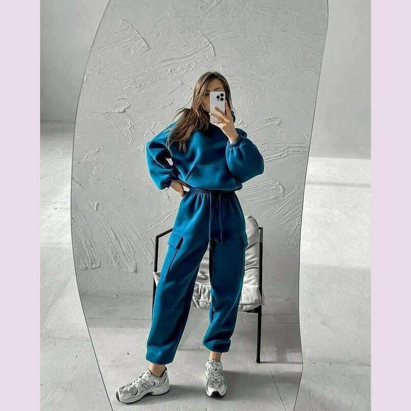 KIMLUD, Hoodies And Pants Hoodies Set Clothes Women Two Pieces Sweatshirts trousers sets sets for women 2 pieces Woman clothing, Blue / L, KIMLUD APPAREL - Womens Clothes