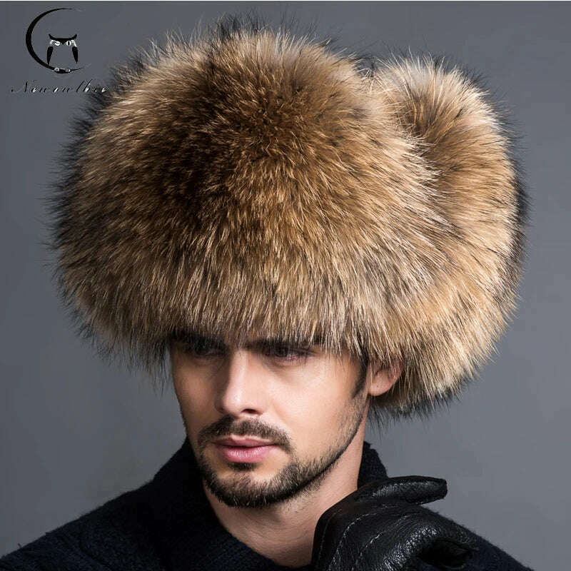 Hot high-end luxury fur hat Men's fox fur hat Lei Feng cap ear cap fur necessary hat Real fur hat 100% Sheepskin top fox hat - KIMLUD