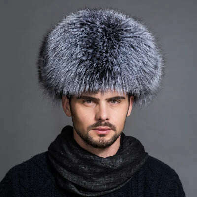 Hot high-end luxury fur hat Men's fox fur hat Lei Feng cap ear cap fur necessary hat Real fur hat 100% Sheepskin top fox hat - KIMLUD