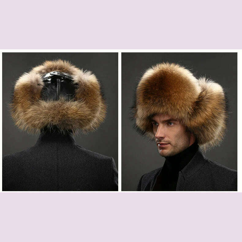 Hot high-end luxury fur hat Men's fox fur hat Lei Feng cap ear cap fur necessary hat Real fur hat 100% Sheepskin top fox hat - KIMLUD