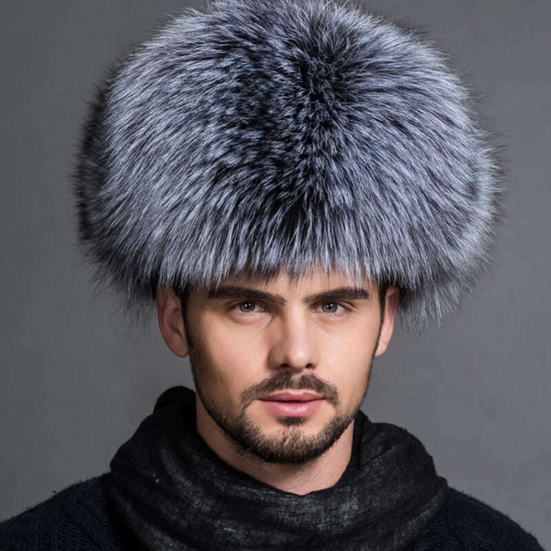 KIMLUD, Hot high-end luxury fur hat Men's fox fur hat Lei Feng cap ear cap fur necessary hat Real fur hat 100% Sheepskin top fox hat, KIMLUD Womens Clothes