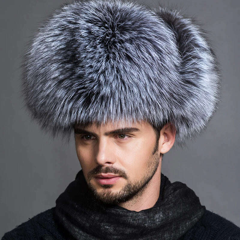 KIMLUD, Hot high-end luxury fur hat Men's fox fur hat Lei Feng cap ear cap fur necessary hat Real fur hat 100% Sheepskin top fox hat, KIMLUD Womens Clothes