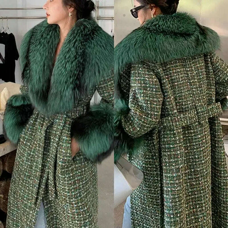 KIMLUD, Hot Sale High-end Wool Coat Thick Imitation Fox Fur Quilted Suit  Casacos De Inverno Feminino 2024 Long Winter Jacket Women, Green / M / CHINA, KIMLUD APPAREL - Womens Clothes