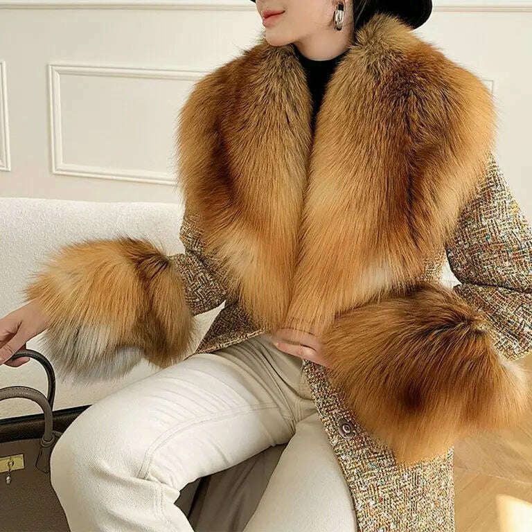 KIMLUD, Hot Sale High-end Wool Coat Thick Imitation Fox Fur Quilted Suit  Casacos De Inverno Feminino 2024 Long Winter Jacket Women, KIMLUD Womens Clothes