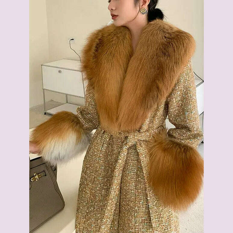 KIMLUD, Hot Sale High-end Wool Coat Thick Imitation Fox Fur Quilted Suit  Casacos De Inverno Feminino 2024 Long Winter Jacket Women, KIMLUD Womens Clothes