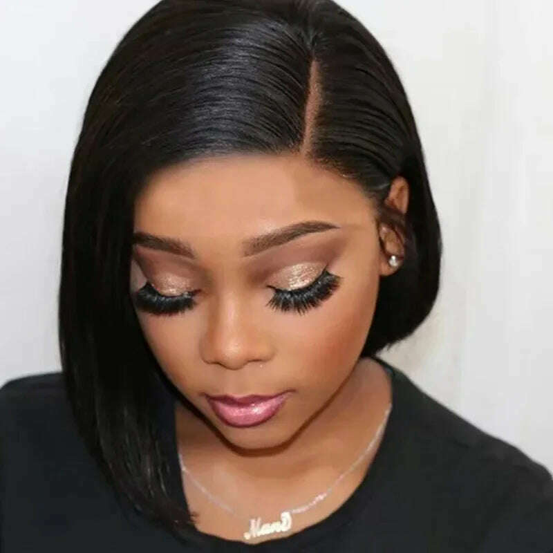 Hot Sale Short BOB Wig T Part Side Part Bob Wigs Lace Frontal Cuticle Aligned Pre Plucked Brazilian Human Hair for Black Women - KIMLUD