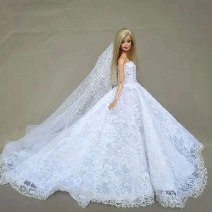 KIMLUD, hot Wedding Dress for Barbie Doll Princess Evening Party Clothes Wears Long Dress Outfit Set for barbie clothes, KIMLUD Womens Clothes