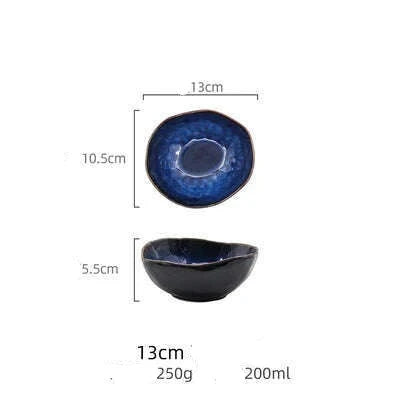 KIMLUD, Household Ceramic Dinner Plate European Style Blue Glaze Salad Bowl Irregular Tableware Western Dinner Plate/kitchen Supplies, 1pcs- 13cm, KIMLUD APPAREL - Womens Clothes