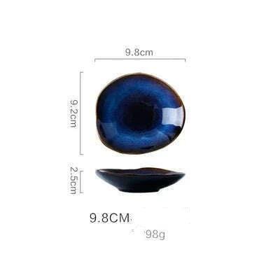 KIMLUD, Household Ceramic Dinner Plate European Style Blue Glaze Salad Bowl Irregular Tableware Western Dinner Plate/kitchen Supplies, 1pcs- 9.8cm, KIMLUD APPAREL - Womens Clothes